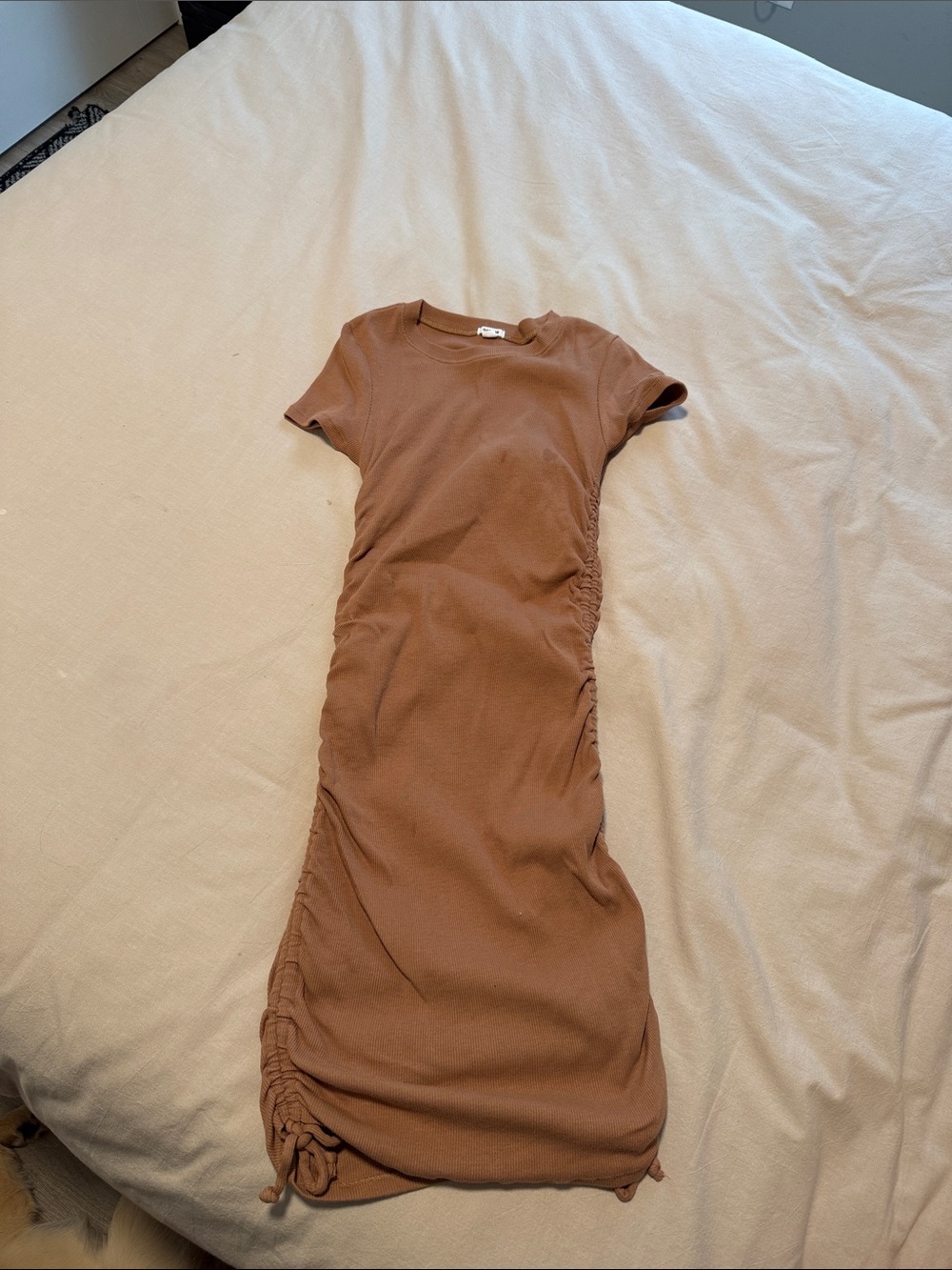 Garage Brown Ruched Short-Sleeve Midi Dress